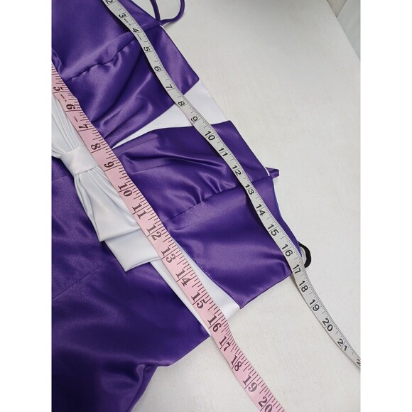 Juliet Fashion Milex Purple White Dress Spaghetti Strap Bow Sz L - Picture 6 of 7